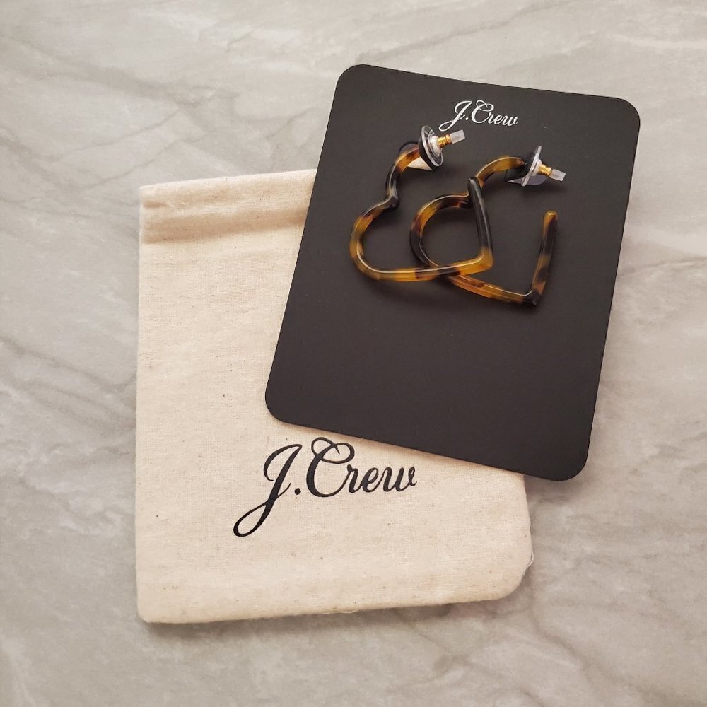 💕 J.Crew Valentines Day Hoop Dangle Drop Tortoise Heart Drop Dagnle Earrings 💕